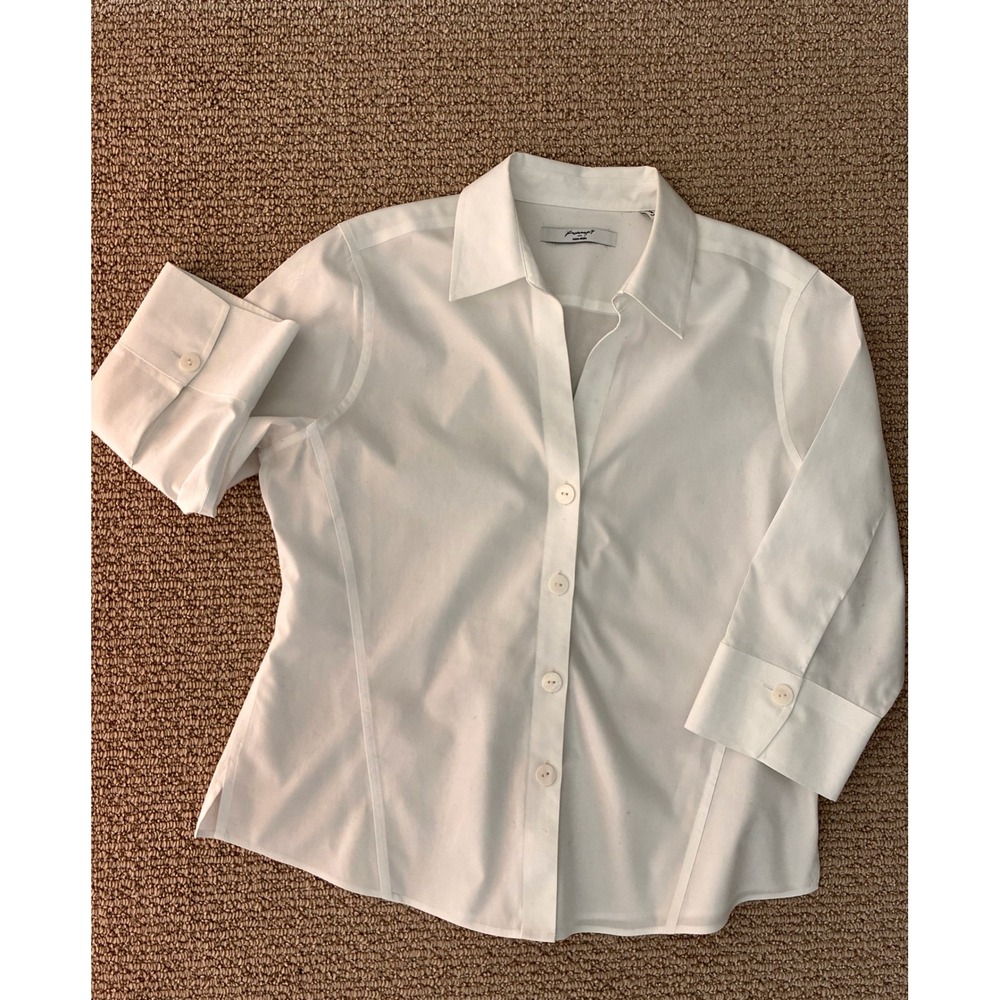Foxcroft NYC Paityn Non-Iron White Button Down Shirt 3/4 Sleeve Womens 14P